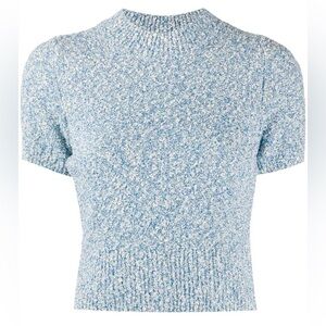 Sandro | Blue Short Sleeve Mottled Cropped Sweater | Size 0/XS